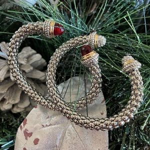 Red topaz and CZ mesh bangles